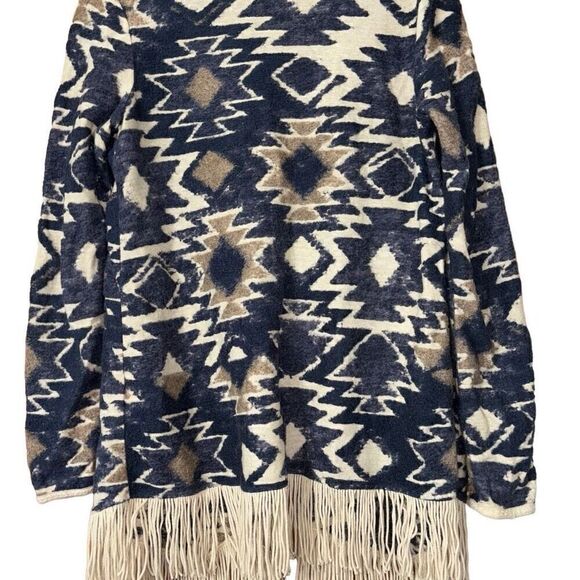 Lucky brand Aztec print fringed brushed knit cardigan M - Picture 10 of 12